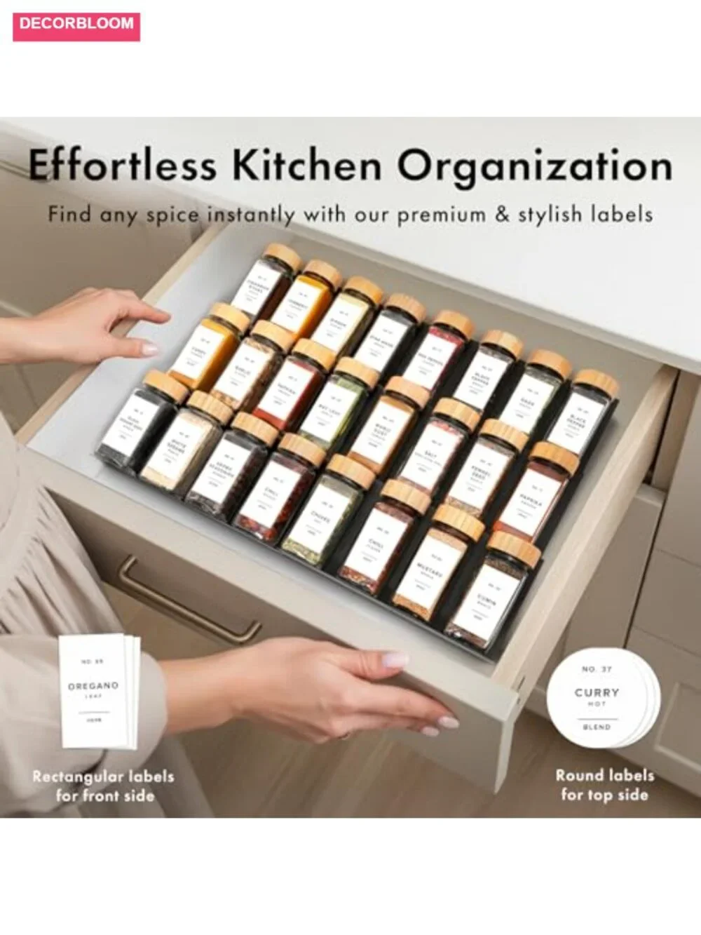 Square Spice Jars with Bamboo Wooden Lid (Pack of 24) with Shaker Insert and